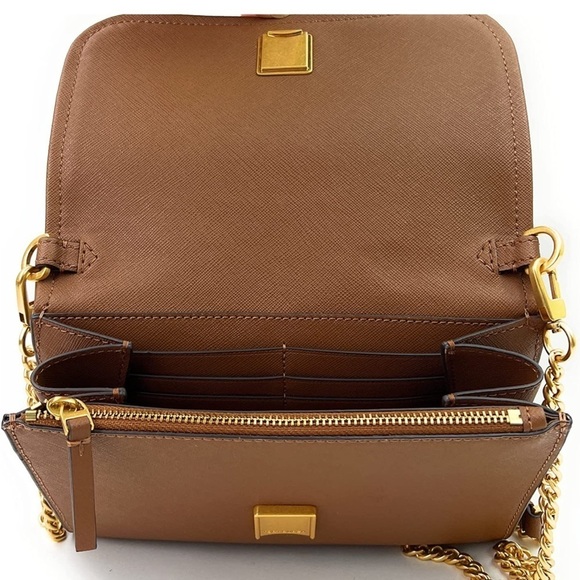 NEW Tory Burch bag 2 straps crossbody camel brown leather gold hardware NWT - Picture 7 of 13